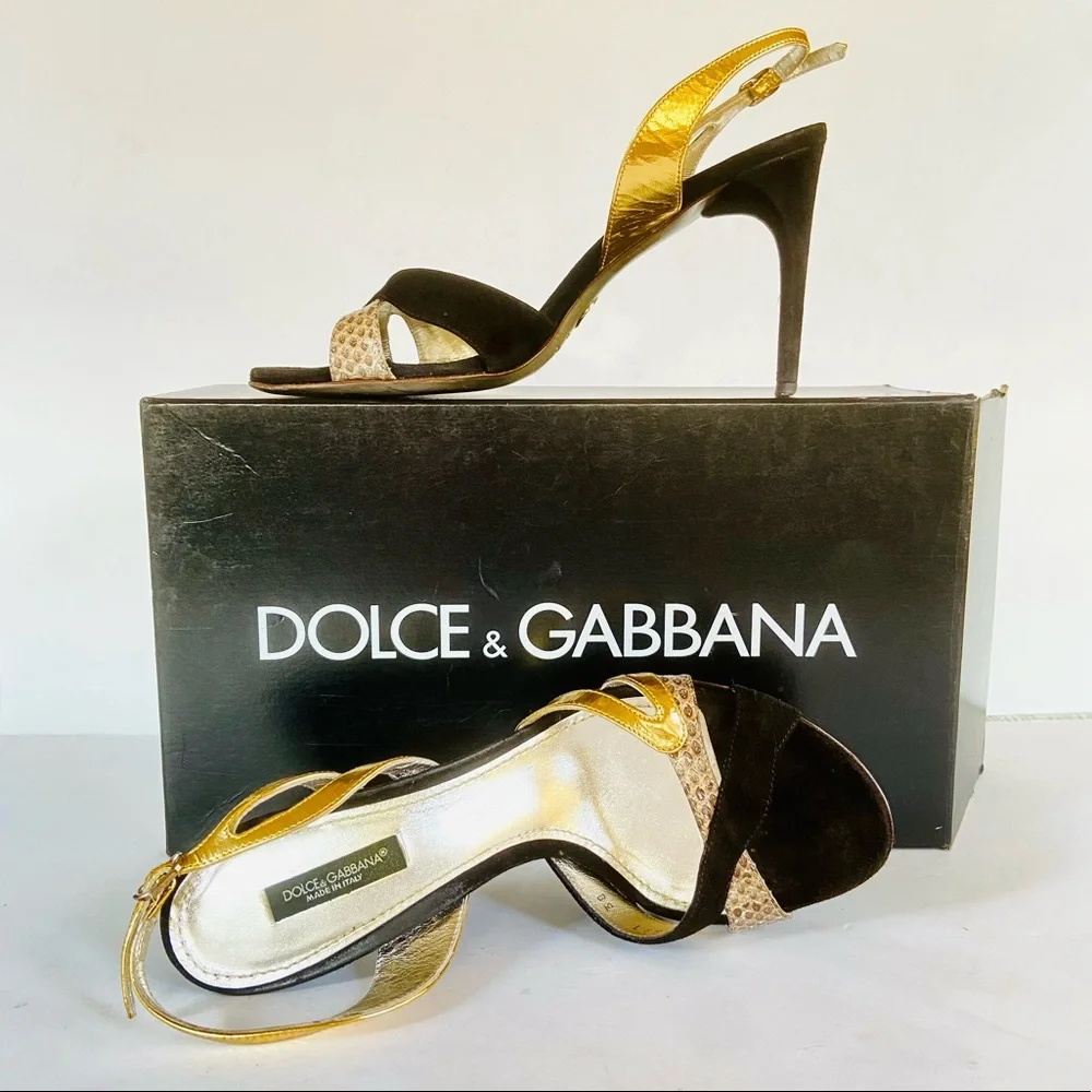Dolce & Gabbana black gold sandals 38